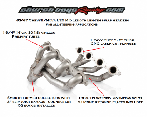 62-67 Chevy II/Nova and Tri-5 Chevy, LSx Mid-Length Swap Headers